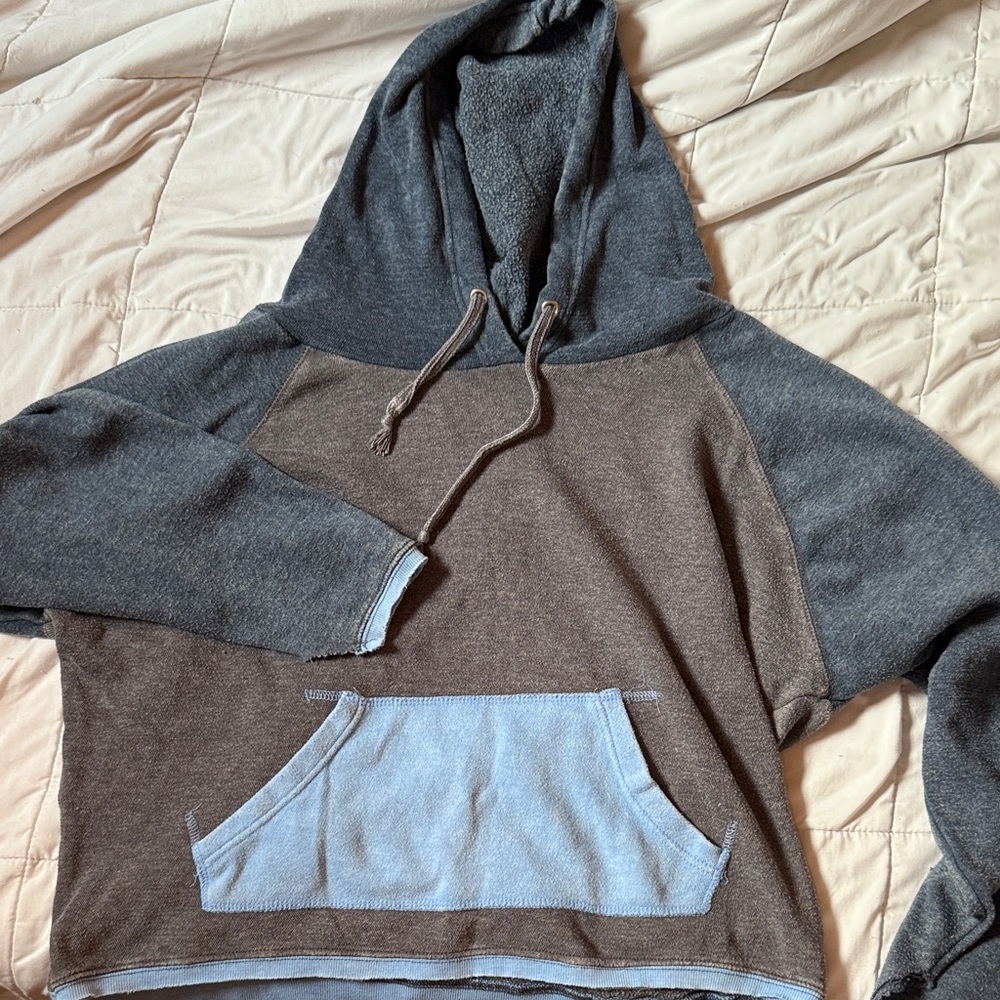 Women’s Gray and Blue Distressed Hoodie